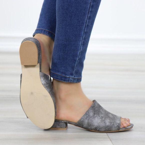 Slip On Loafer Metallic Black Spring Sandal - Picture 3 of 11